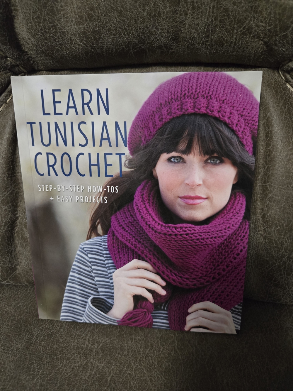 Learn Tunisian Crochet - Book with Magenta Hat & Scarf Project